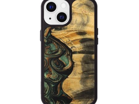 iPhone 13 Wood+Resin Phone Case - Sandra (Green, 699124) For Cheap