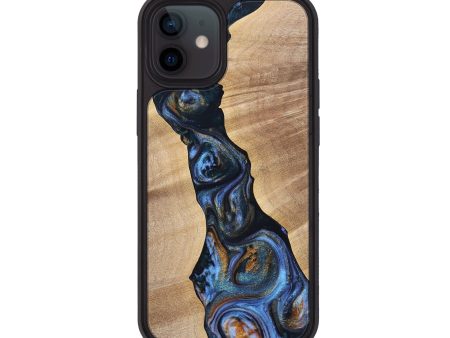 iPhone 12 Wood+Resin Phone Case - Cecilia (Teal & Gold, 699063) Online Sale