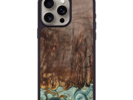 iPhone 15 Pro Max Wood+Resin Phone Case - Raelyn (Teal & Gold, 698428) Online now