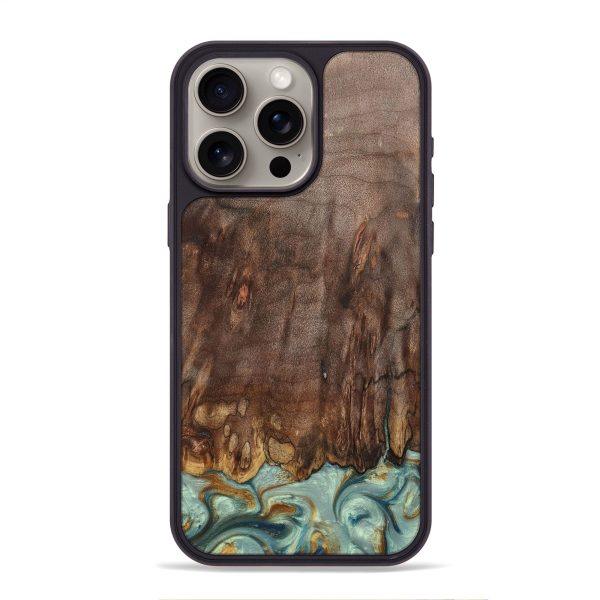 iPhone 15 Pro Max Wood+Resin Phone Case - Raelyn (Teal & Gold, 698428) Online now