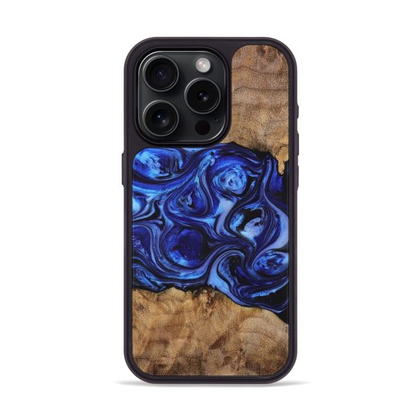 iPhone 15 Pro Wood+Resin Phone Case - Sheila (Blue, 698729) Hot on Sale