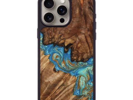 iPhone 15 Pro Max Wood+Resin Phone Case - Harper (Teal & Gold, 699695) Online Sale