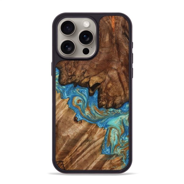 iPhone 15 Pro Max Wood+Resin Phone Case - Harper (Teal & Gold, 699695) Online Sale