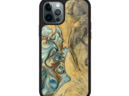 iPhone 12 Pro Wood+Resin Phone Case - Kingston (Teal & Gold, 698421) on Sale