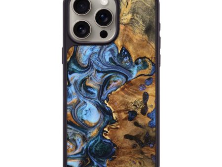 iPhone 15 Pro Max Wood+Resin Phone Case - Jesse (Teal & Gold, 699071) For Discount