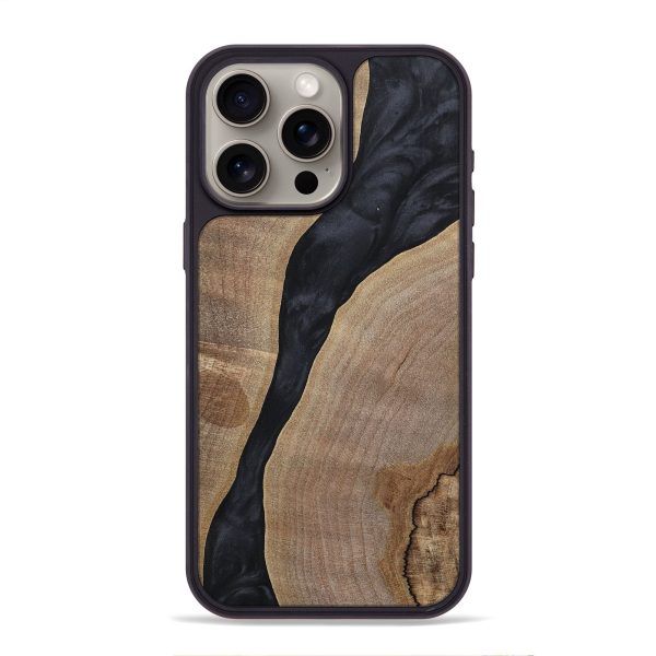 iPhone 15 Pro Max Wood+Resin Phone Case - Hillary (Pure Black, 698437) Online Sale