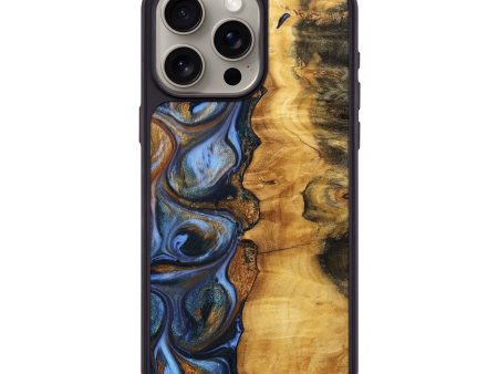 iPhone 15 Pro Max Wood+Resin Phone Case - Charles (Teal & Gold, 699085) For Discount