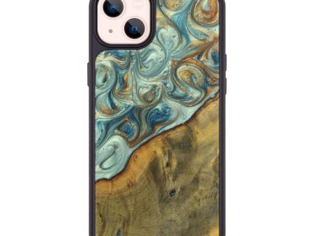 iPhone 14 Plus Wood+Resin Phone Case - Ezra (Teal & Gold, 698412) on Sale