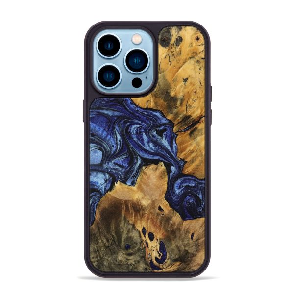 iPhone 14 Pro Max Wood+Resin Phone Case - Katrina (Blue, 699128) For Cheap