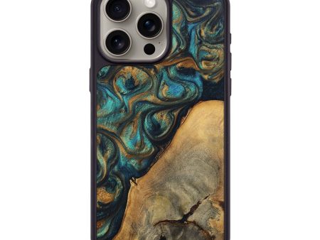 iPhone 15 Pro Max Wood+Resin Phone Case - Hattie (Teal & Gold, 698414) Fashion