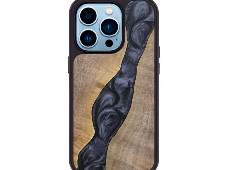 iPhone 14 Pro Wood+Resin Phone Case - Emilee (Pure Black, 698436) For Sale