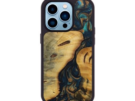 iPhone 14 Pro Wood+Resin Phone Case - Marsha (Teal & Gold, 697685) Online Sale