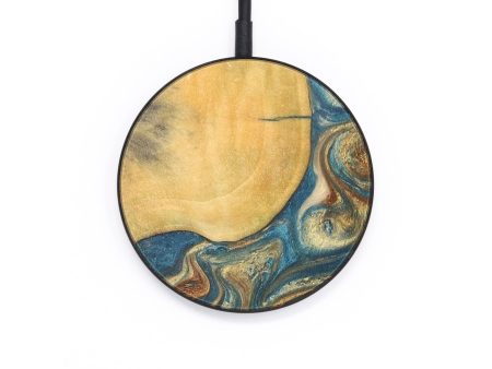 Circle Wood+Resin Wireless Charger - Angie (Teal & Gold, 697888) Online