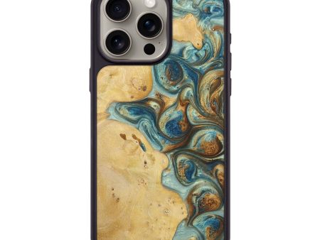 iPhone 15 Pro Max Wood+Resin Phone Case - Dorothy (Teal & Gold, 698418) For Sale