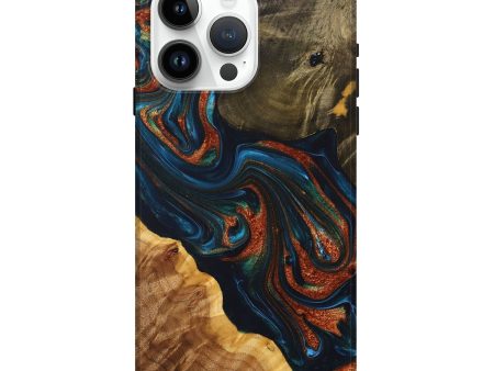 iPhone 15 Pro Max Wood+Resin Live Edge Phone Case - Rebekah (Teal & Gold, 698382) Sale