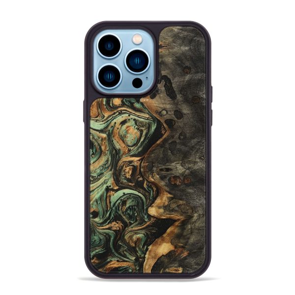 iPhone 14 Pro Max Wood+Resin Phone Case - Dionne (Green, 699126) Online now