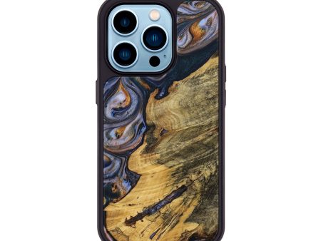 iPhone 14 Pro Wood+Resin Phone Case - Miriam (Teal & Gold, 699088) For Cheap