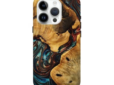 iPhone 15 Pro Wood+Resin Live Edge Phone Case - Kim (Teal & Gold, 698971) Online now