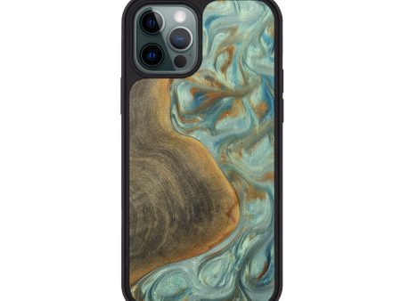 iPhone 12 Pro Wood+Resin Phone Case - Rodney (Teal & Gold, 698411) For Cheap