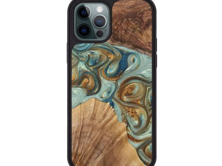 iPhone 12 Pro Wood+Resin Phone Case - Fatima (Teal & Gold, 698427) For Cheap