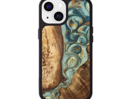 iPhone 13 Wood+Resin Phone Case - Bridget (Teal & Gold, 698419) Fashion