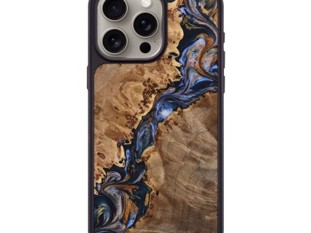 iPhone 15 Pro Max Wood+Resin Phone Case - Ian (Teal & Gold, 699076) Sale