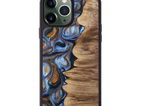 iPhone 13 Pro Max Wood+Resin Phone Case - Noah (Teal & Gold, 699087) For Discount