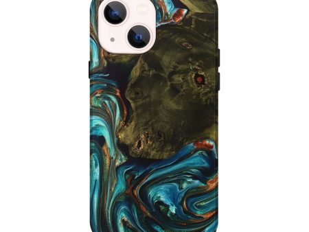 iPhone 13 Wood+Resin Live Edge Phone Case - Weston (Teal & Gold, 698512) For Cheap