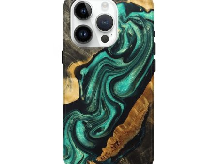 iPhone 15 Pro Wood+Resin Live Edge Phone Case - Payton (Green, 697648) For Cheap