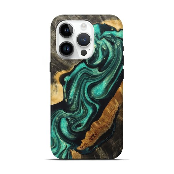 iPhone 15 Pro Wood+Resin Live Edge Phone Case - Payton (Green, 697648) For Cheap