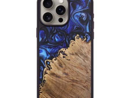 iPhone 15 Pro Max Wood+Resin Phone Case - Phoenix (Blue, 699804) Online Sale