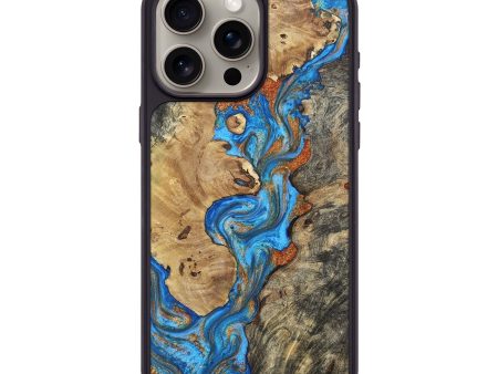 iPhone 15 Pro Max Wood+Resin Phone Case - Elise (Teal & Gold, 695202) Supply