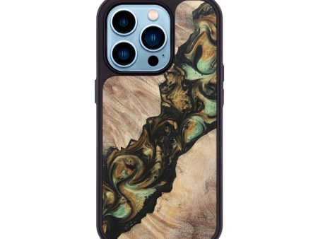 iPhone 14 Pro Wood+Resin Phone Case - Jay (Green, 695665) on Sale