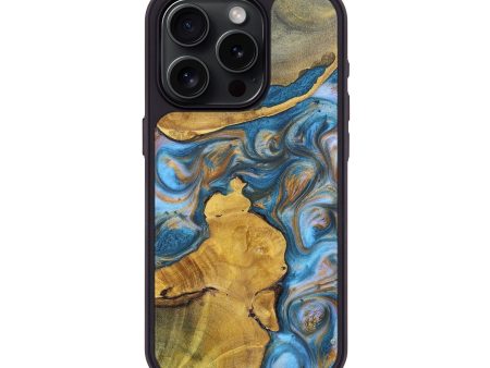 iPhone 15 Pro Wood+Resin Phone Case - Yahir (Teal & Gold, 696744) on Sale