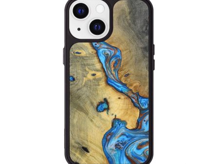 iPhone 13 Wood+Resin Phone Case - Magnolia (Teal & Gold, 697470) Supply