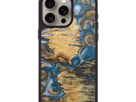 iPhone 15 Pro Max Wood+Resin Phone Case - Gordon (Teal & Gold, 696756) Cheap