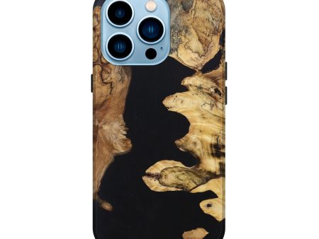 iPhone 14 Pro Wood+Resin Live Edge Phone Case - Annalise (Pure Black, 697351) on Sale