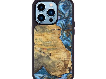 iPhone 14 Pro Wood+Resin Phone Case - Janice (Teal & Gold, 696759) Online Sale