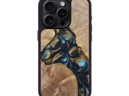 iPhone 15 Pro Wood+Resin Phone Case - Thomas (Teal & Gold, 696753) Cheap