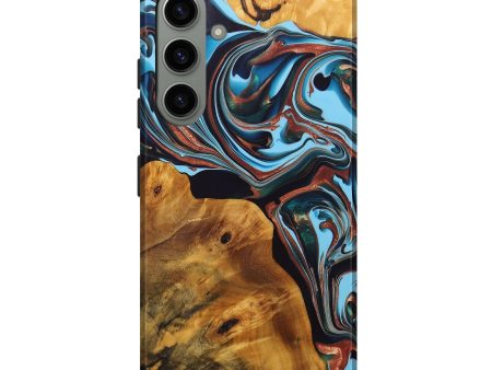 Galaxy S24 Plus Wood+Resin Live Edge Phone Case - Arturo (Teal & Gold, 696804) Fashion