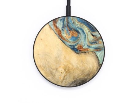 Circle Wood+Resin Wireless Charger - Antonio (Teal & Gold, 696904) For Sale