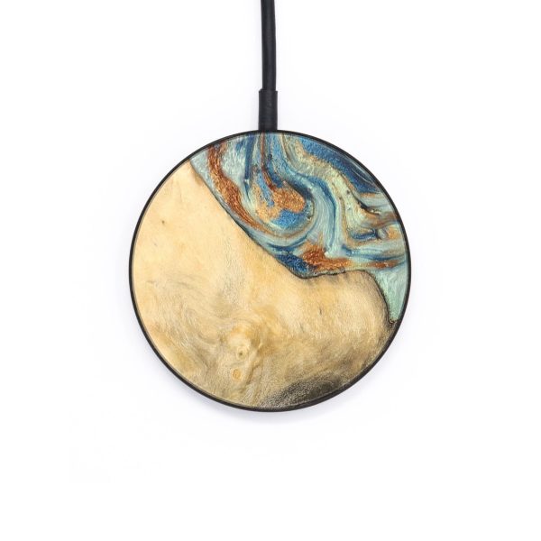 Circle Wood+Resin Wireless Charger - Antonio (Teal & Gold, 696904) For Sale