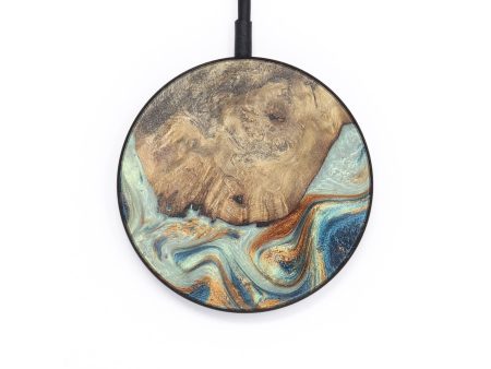 Circle Wood+Resin Wireless Charger - Brittney (Teal & Gold, 696907) Supply