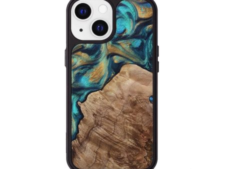 iPhone 13 Wood+Resin Phone Case - Cayden (Teal & Gold, 694302) Fashion