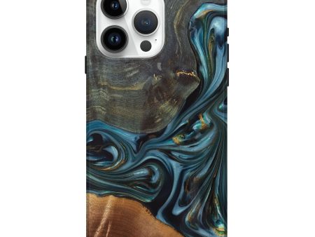 iPhone 15 Pro Max Wood+Resin Live Edge Phone Case - Paislee (Teal & Gold, 699731) Online Hot Sale