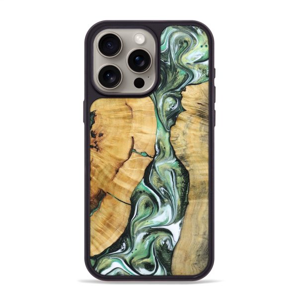 iPhone 15 Pro Max Wood+Resin Phone Case - Johnny (Green, 694823) Online Sale