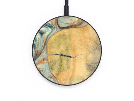 Circle Wood+Resin Wireless Charger - William (Teal & Gold, 696906) Hot on Sale