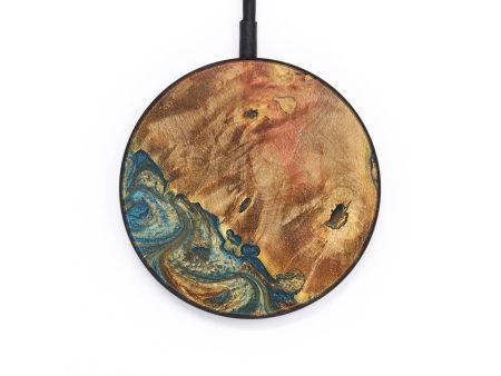 Circle Wood+Resin Wireless Charger - Dolores (Teal & Gold, 697894) For Sale