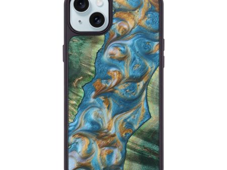 iPhone 15 Plus Wood+Resin Phone Case - Cheryl (Teal & Gold, 695187) Online Hot Sale