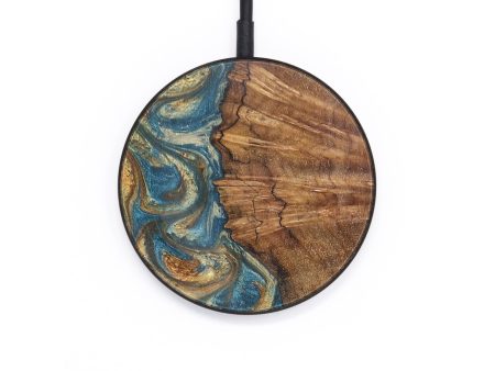 Circle Wood+Resin Wireless Charger - Wade (Teal & Gold, 697893) Online now